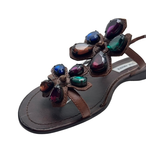 STEVE MADDEN ANGELYNA Brown Bling Chunky Rhinestones Flower Sandals Shoes sz 8 - Picture 7 of 16